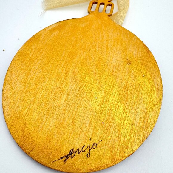 Handcrafted Ornament OOAK Collage Clear Crystal Gold Green Accents 3" Ribbon - Picture 5 of 11